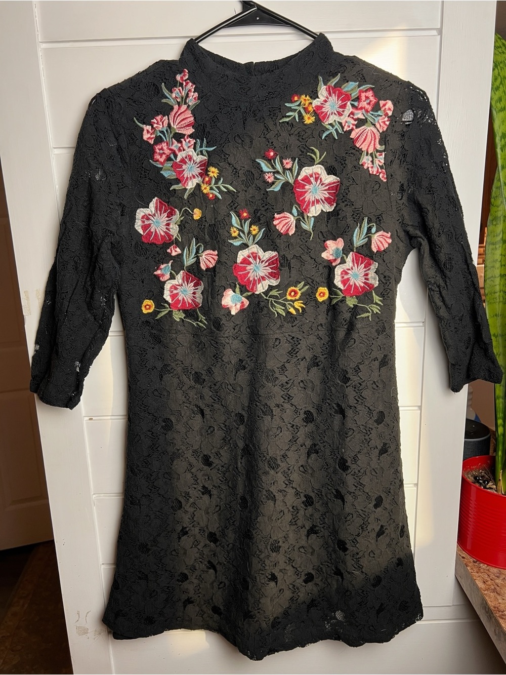 Altar'd State Black Lace Floral Embroidered Mock Neck Dress - Small